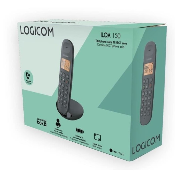 Téléphone fixe sans fil - LOGICOM - DECT ILOA 150 SOLO - Noir - Sans répondeur Téléphone fixe sans fil - LOGICOM - DECT ILOA 150 SOLO - Noir - Sans répondeur