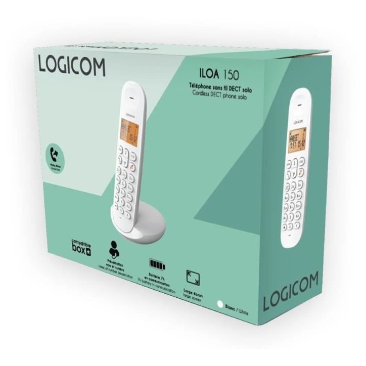 Téléphone fixe sans fil - LOGICOM - DECT ILOA 150 SOLO - Blanc - Sans répondeur Téléphone fixe sans fil - LOGICOM - DECT ILOA 150 SOLO - Blanc - Sans répondeur