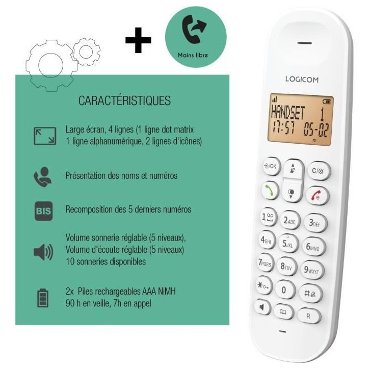 Téléphone fixe sans fil - LOGICOM - DECT ILOA 150 SOLO - Blanc - Sans répondeur Téléphone fixe sans fil - LOGICOM - DECT ILOA 150 SOLO - Blanc - Sans répondeur