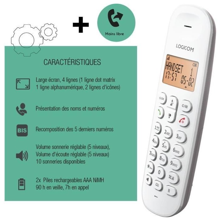 Téléphone fixe sans fil - LOGICOM - DECT ILOA 150 SOLO - Taupe - Sans répondeur Téléphone fixe sans fil - LOGICOM - DECT ILOA 150 SOLO - Taupe - Sans répondeur