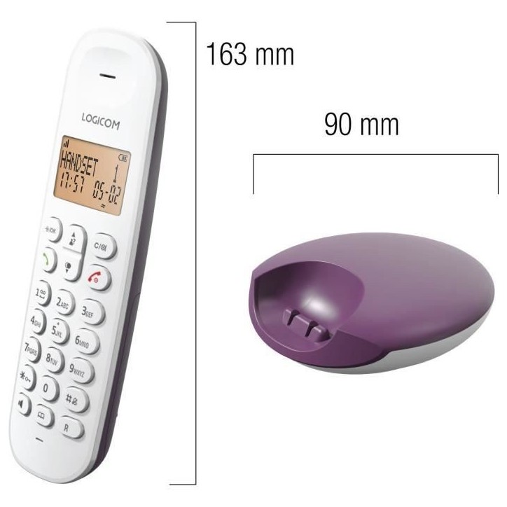 Téléphone fixe sans fil - LOGICOM - DECT ILOA 150 SOLO - Aubergine - Sans répondeur Téléphone fixe sans fil - LOGICOM - DECT ILOA 150 SOLO - Aubergine - Sans répondeur