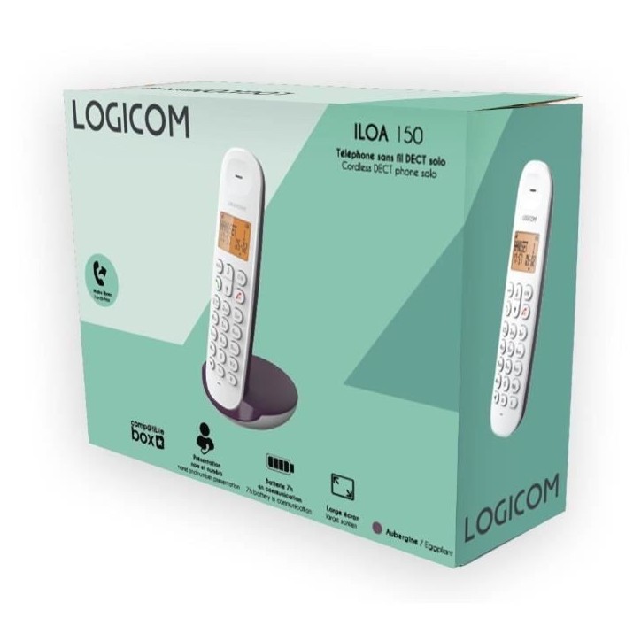Téléphone fixe sans fil - LOGICOM - DECT ILOA 150 SOLO - Aubergine - Sans répondeur Téléphone fixe sans fil - LOGICOM - DECT ILOA 150 SOLO - Aubergine - Sans répondeur