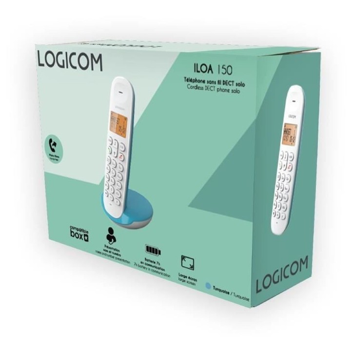 Téléphone fixe sans fil - LOGICOM - DECT ILOA 150 SOLO - Turquoise - Sans répondeur Téléphone fixe sans fil - LOGICOM - DECT ILOA 150 SOLO - Turquoise - Sans répondeur