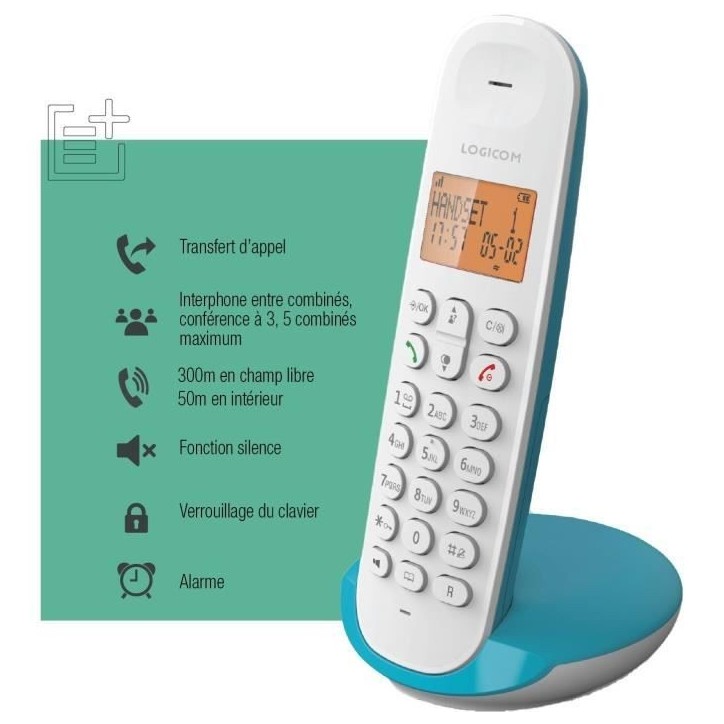 Téléphone fixe sans fil - LOGICOM - DECT ILOA 150 SOLO - Turquoise - Sans répondeur Téléphone fixe sans fil - LOGICOM - DECT ILOA 150 SOLO - Turquoise - Sans répondeur