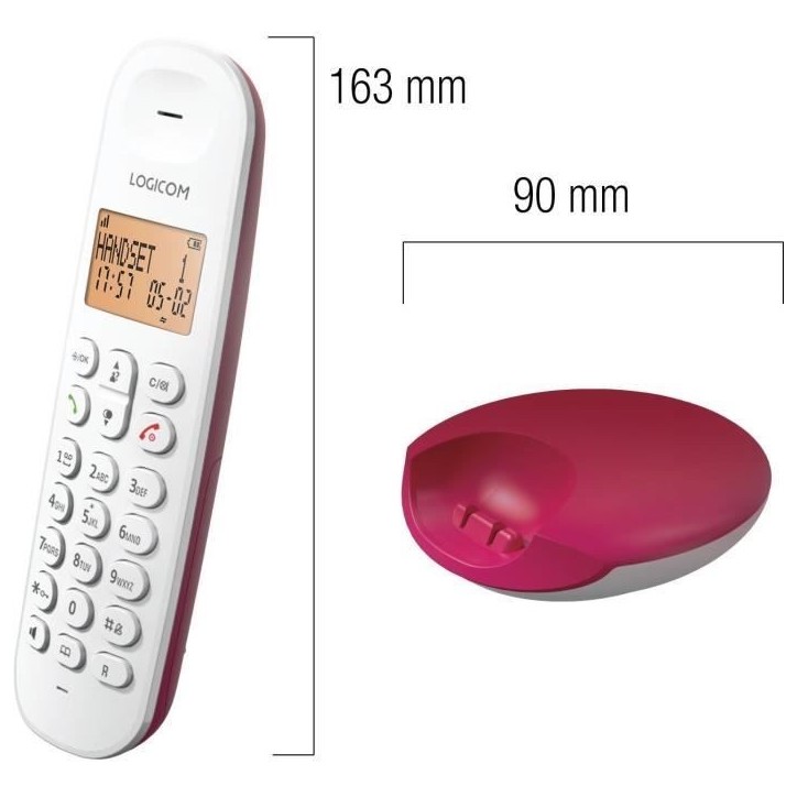 Téléphone fixe sans fil - LOGICOM - DECT ILOA 150 SOLO - Framboise - Sans répondeur Téléphone fixe sans fil - LOGICOM - DECT ILOA 150 SOLO - Framboise - Sans répondeur