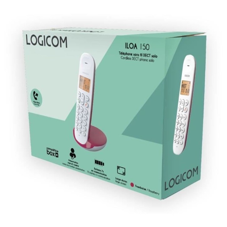 Téléphone fixe sans fil - LOGICOM - DECT ILOA 150 SOLO - Framboise - Sans répondeur Téléphone fixe sans fil - LOGICOM - DECT ILOA 150 SOLO - Framboise - Sans répondeur
