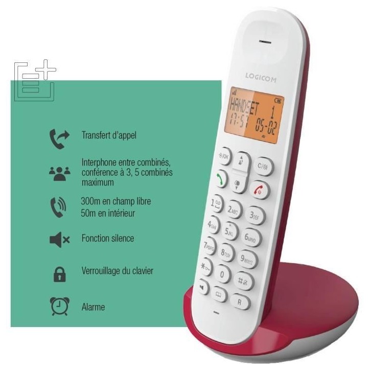 Téléphone fixe sans fil - LOGICOM - DECT ILOA 150 SOLO - Framboise - Sans répondeur Téléphone fixe sans fil - LOGICOM - DECT ILOA 150 SOLO - Framboise - Sans répondeur