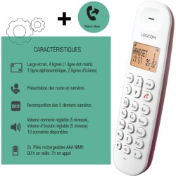 Téléphone fixe sans fil - LOGICOM - DECT ILOA 150 SOLO - Framboise -