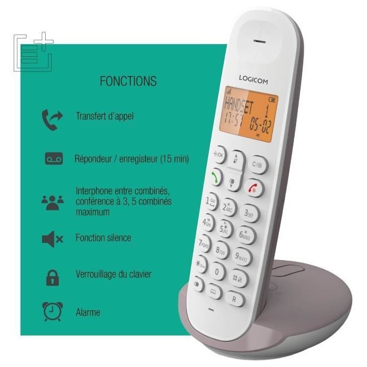 Téléphone fixe sans fil - LOGICOM - DECT ILOA 155T SOLO - Taupe - Avec répondeur Téléphone fixe sans fil - LOGICOM - DECT ILOA 155T SOLO - Taupe - Avec répondeur