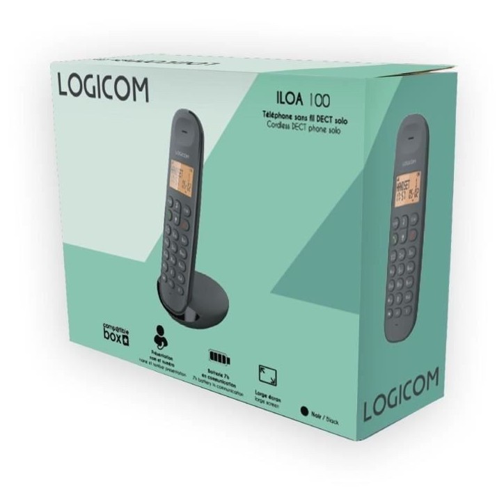 Téléphone fixe sans fil - LOGICOM - DECT ILOA 100 SOLO - Ardoise - Sans répondeur