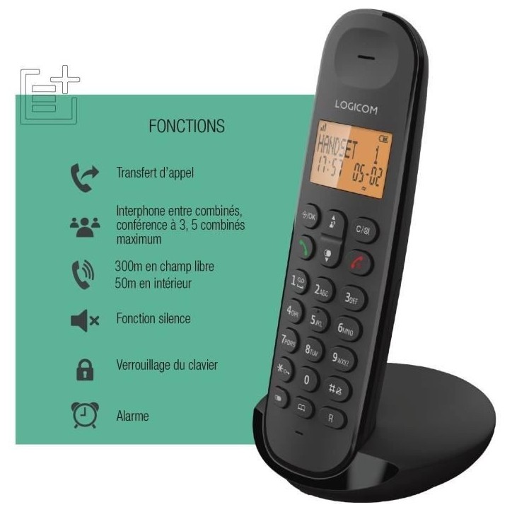 Téléphone fixe sans fil - LOGICOM - DECT ILOA 100 SOLO - Ardoise - Sans répondeur