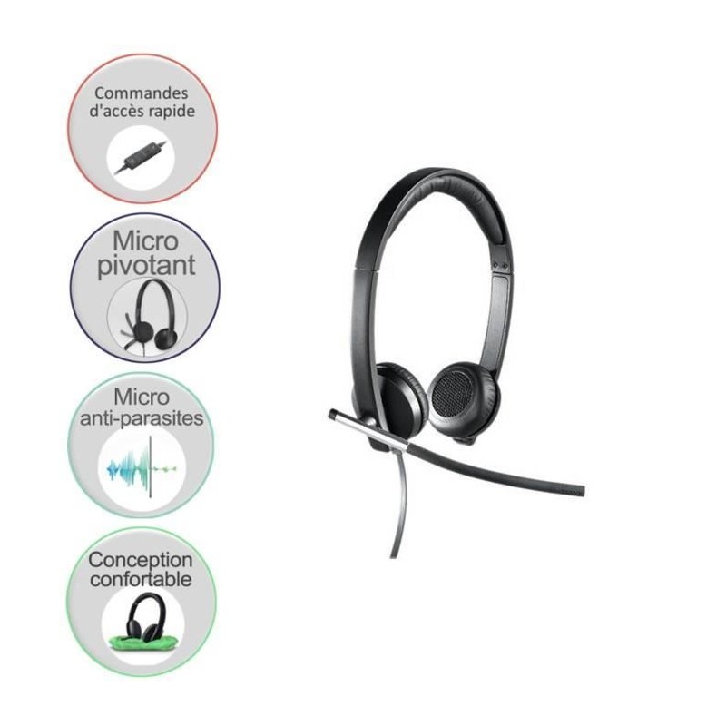 Casque - Filaire - Logitech - H650E - USB - Micro stéréo - Noir