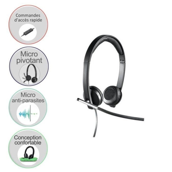 Casque - Filaire - Logitech - H650E - USB - Micro stéréo - Noir Casque - Filaire - Logitech - H650E - USB - Micro stéréo - Noir