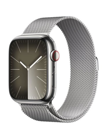 Apple Watch Series 9 GPS + Cellular - 45mm - Boîtier Acier Argent - Bracelet Silver Milanese Loop