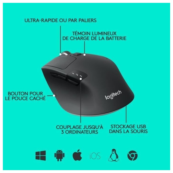 Souris - Sans fil - Logitech - M720 Triathlon - Noir Souris - Sans fil - Logitech - M720 Triathlon - Noir