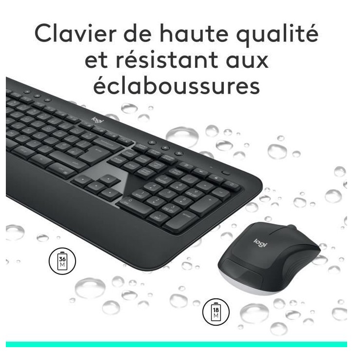 Ensemble Clavier Souris - Sans fil - Logitech - MK540 - AZERTY - Noir Ensemble Clavier Souris - Sans fil - Logitech - MK540 - AZERTY - Noir