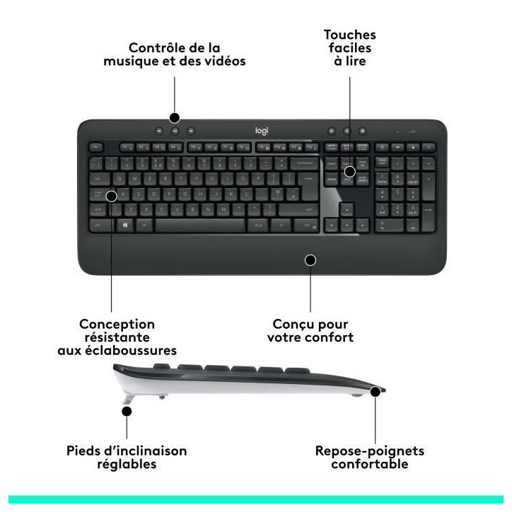 Ensemble Clavier Souris - Sans fil - Logitech - MK540 - AZERTY - Noir Ensemble Clavier Souris - Sans fil - Logitech - MK540 - AZERTY - Noir