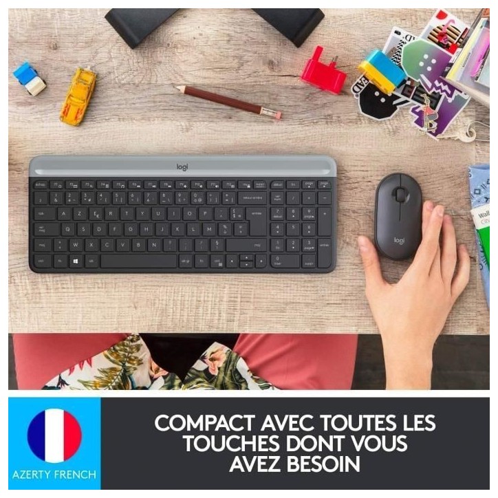 Ensemble Clavier Souris - Sans fil - Logitech - MK470 Slim - Silencieux - AZERTY - Noir Ensemble Clavier Souris - Sans fil - Logitech - MK470 Slim - Silencieux - AZERTY - Noir