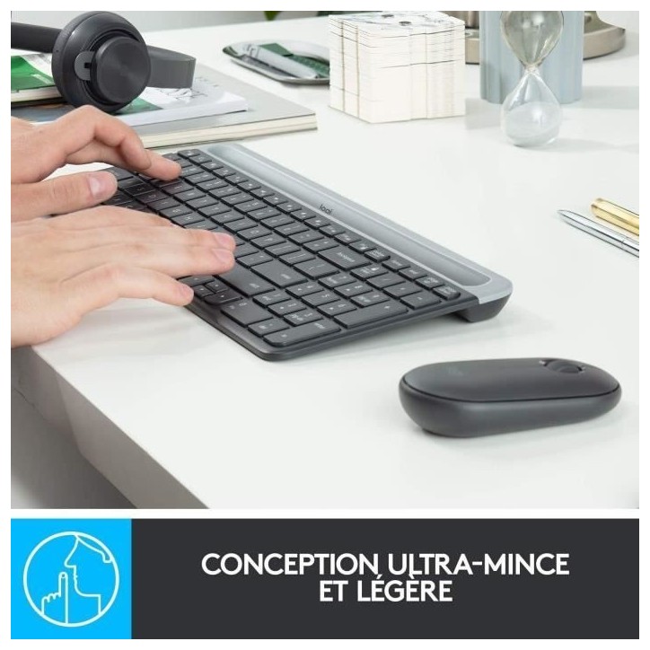 Ensemble Clavier Souris - Sans fil - Logitech - MK470 Slim - Silencieux - AZERTY - Noir Ensemble Clavier Souris - Sans fil - Logitech - MK470 Slim - Silencieux - AZERTY - Noir
