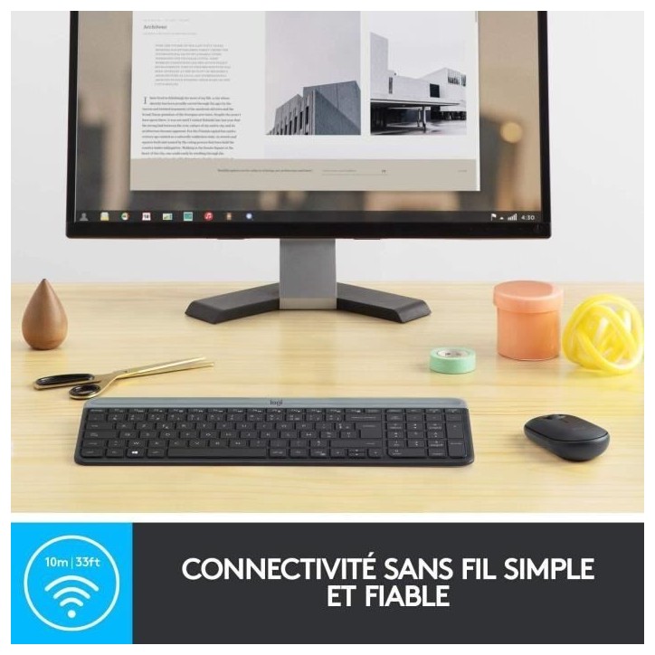 Ensemble Clavier Souris - Sans fil - Logitech - MK470 Slim - Silencieux - AZERTY - Noir Ensemble Clavier Souris - Sans fil - Logitech - MK470 Slim - Silencieux - AZERTY - Noir