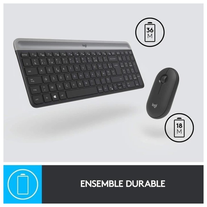 Ensemble Clavier Souris - Sans fil - Logitech - MK470 Slim - Silencieux - AZERTY - Noir Ensemble Clavier Souris - Sans fil - Logitech - MK470 Slim - Silencieux - AZERTY - Noir