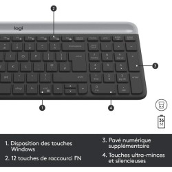 Ensemble Clavier Souris - Sans fil - Logitech - MK470 Slim - Silencieu