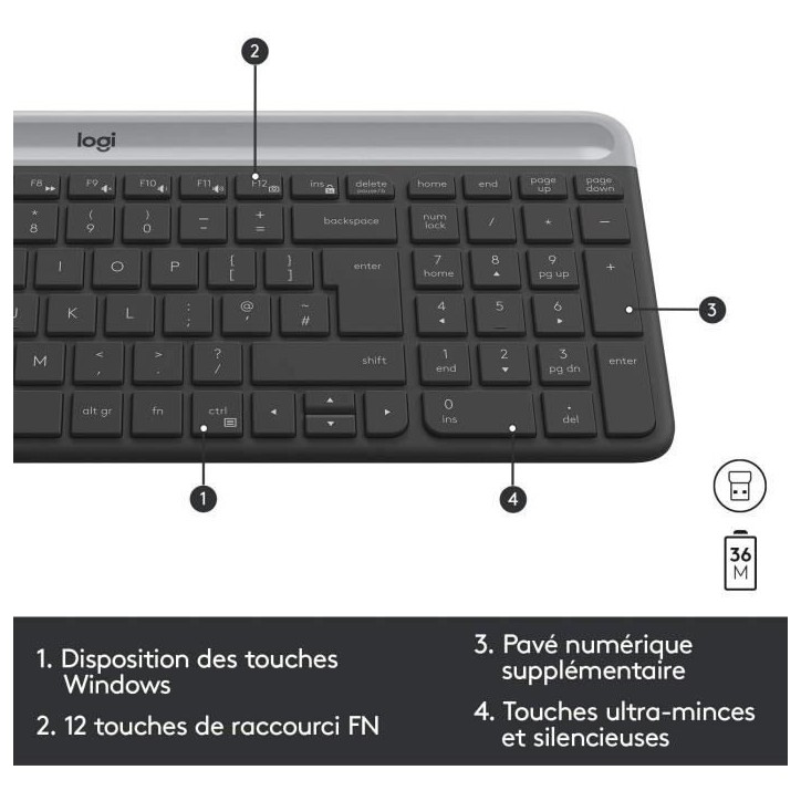 Ensemble Clavier Souris - Sans fil - Logitech - MK470 Slim - Silencieux - AZERTY - Noir Ensemble Clavier Souris - Sans fil - Logitech - MK470 Slim - Silencieux - AZERTY - Noir