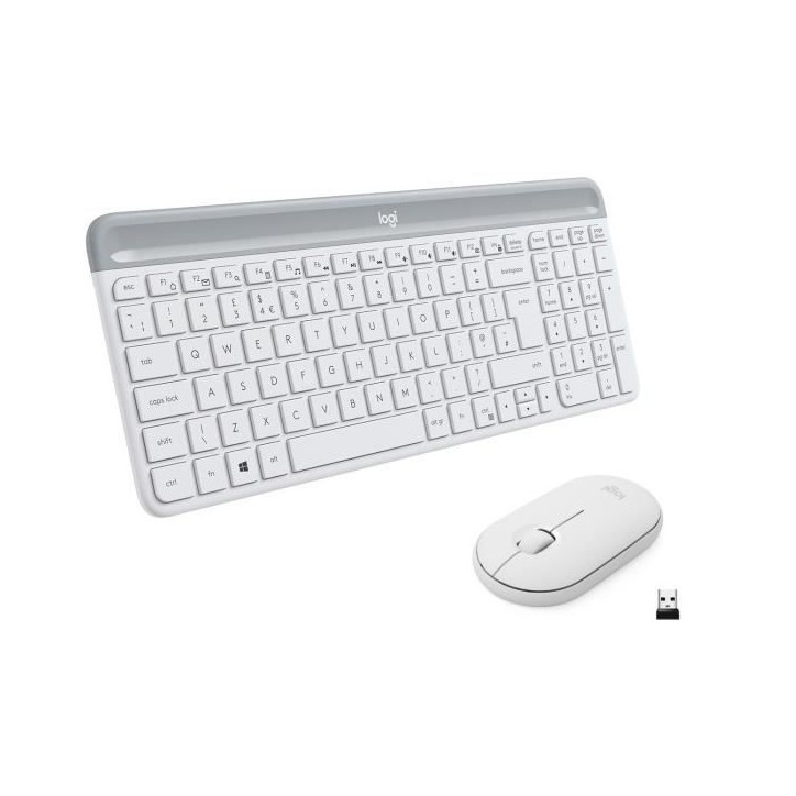 Ensemble Clavier Souris - Sans fil - Logitech - MK470 Slim - Silencieux - AZERTY - Blanc Ensemble Clavier Souris - Sans fil - Logitech - MK470 Slim - Silencieux - AZERTY - Blanc