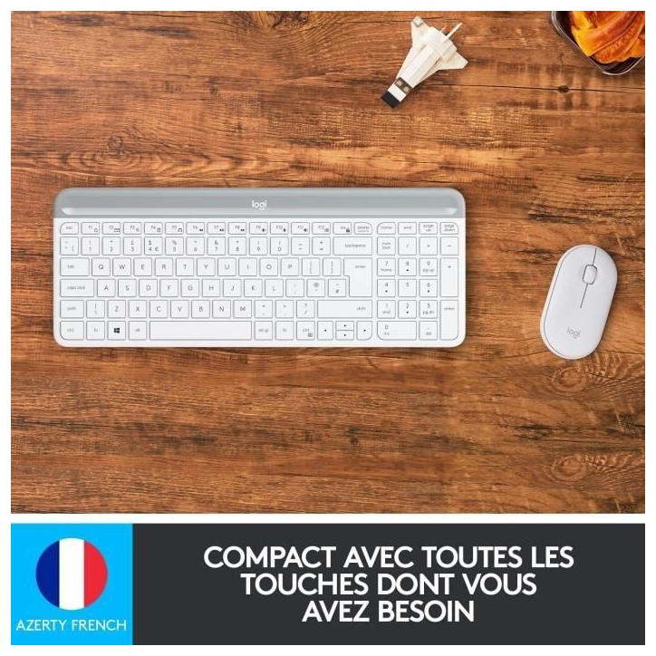 Ensemble Clavier Souris - Sans fil - Logitech - MK470 Slim - Silencieux - AZERTY - Blanc Ensemble Clavier Souris - Sans fil - Logitech - MK470 Slim - Silencieux - AZERTY - Blanc