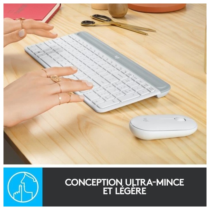 Ensemble Clavier Souris - Sans fil - Logitech - MK470 Slim - Silencieux - AZERTY - Blanc Ensemble Clavier Souris - Sans fil - Logitech - MK470 Slim - Silencieux - AZERTY - Blanc