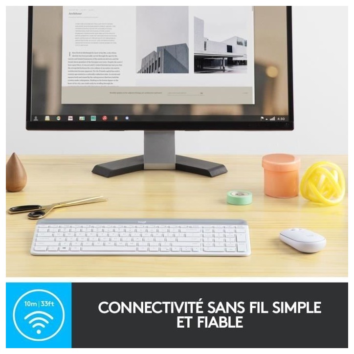 Ensemble Clavier Souris - Sans fil - Logitech - MK470 Slim - Silencieux - AZERTY - Blanc Ensemble Clavier Souris - Sans fil - Logitech - MK470 Slim - Silencieux - AZERTY - Blanc