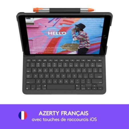 Etui clavier - Logitech - Slim Folio - AZERTY - Pour iPad 10.2 (7e, 8e, 9e génération) - Gris