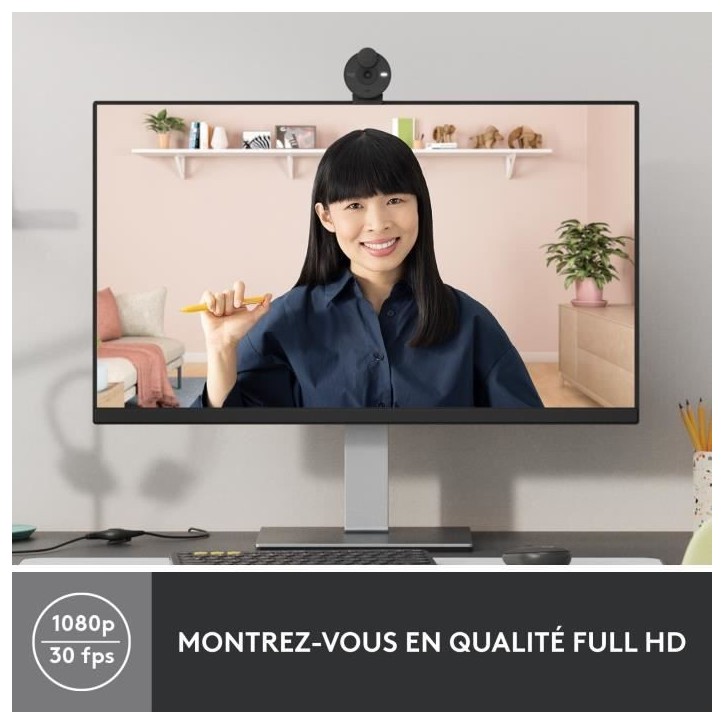 Webcam - Full HD 1080p - Logitech - Brio 300 - Microphone intégré - Graphite