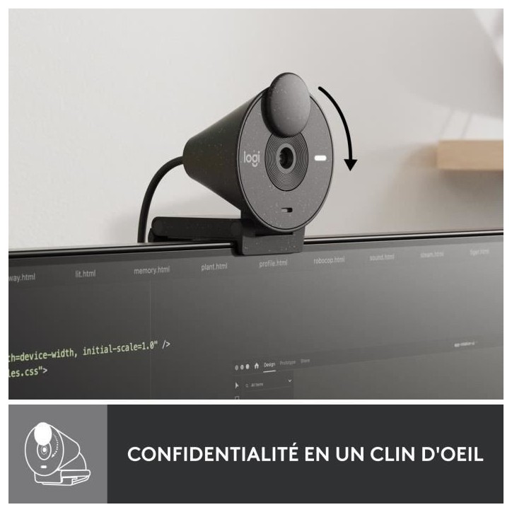 Webcam - Full HD 1080p - Logitech - Brio 300 - Microphone intégré - Graphite