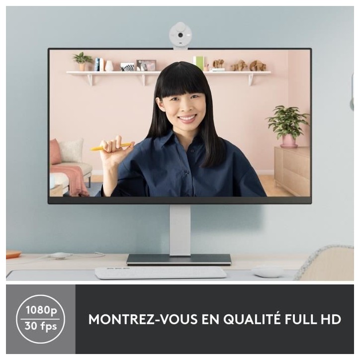 Webcam - Full HD 1080p - Logitech - Brio 300 - Microphone intégré - Blanc Webcam - Full HD 1080p - Logitech - Brio 300 - Microphone intégré - Blanc