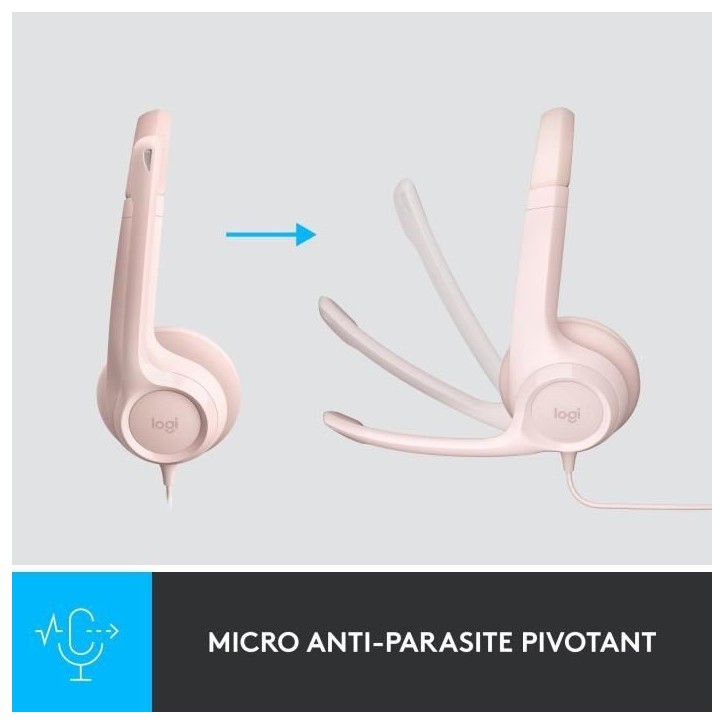 Casque - Filaire - Logitech - H390 - USB - Anti-parasite - Rose Casque - Filaire - Logitech - H390 - USB - Anti-parasite - Rose