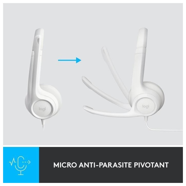 Casque - Filaire - Logitech - H390 - USB - Anti-parasite - Blanc Casque - Filaire - Logitech - H390 - USB - Anti-parasite - Blanc
