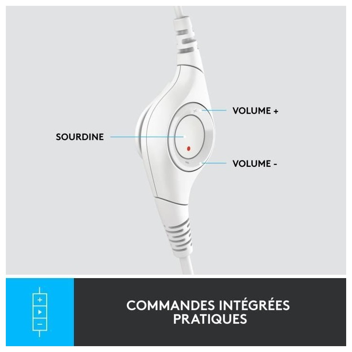 Casque - Filaire - Logitech - H390 - USB - Anti-parasite - Blanc Casque - Filaire - Logitech - H390 - USB - Anti-parasite - Blanc