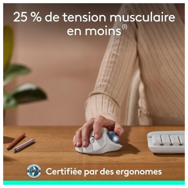 Souris - Sans fil - Logitech - Ergo M575S - Blanc