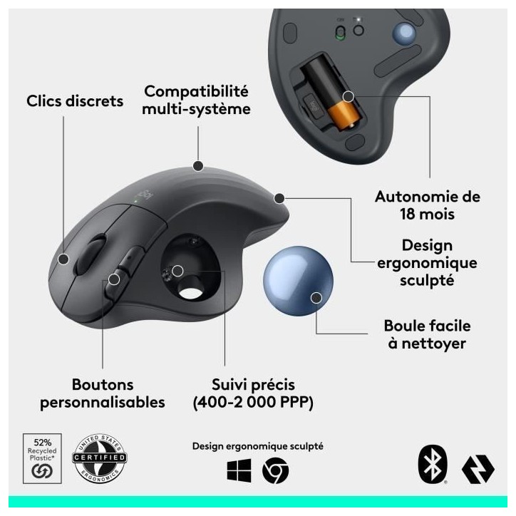 Souris - Sans fil - Logitech - Ergo M575S - Graphite Souris - Sans fil - Logitech - Ergo M575S - Graphite