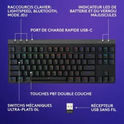 Clavier gamer - Sans fil - Logitech G - G515 TKL Lightspeed - AZERTY -