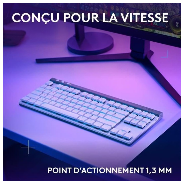 Clavier gamer - Sans fil - Logitech G - G515 TKL Lightspeed - AZERTY - Mécanique tactile - Rétroéclairé - Blanc Clavier gamer - Sans fil - Logitech G - G515 TKL Lightspeed - AZERTY - Mécanique tactile - Rétroéclairé - Blanc