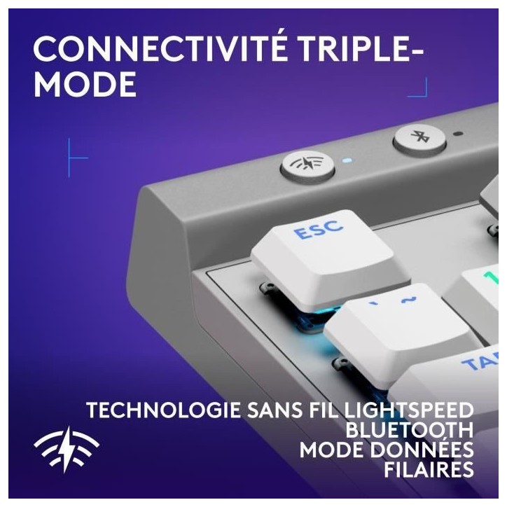 Clavier gamer - Sans fil - Logitech G - G515 TKL Lightspeed - AZERTY - Mécanique tactile - Rétroéclairé - Blanc Clavier gamer - Sans fil - Logitech G - G515 TKL Lightspeed - AZERTY - Mécanique tactile - Rétroéclairé - Blanc