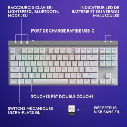 Clavier gamer - Sans fil - Logitech G - G515 TKL Lightspeed - AZERTY -