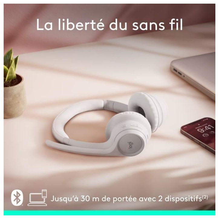 Casque - Sans fil - Logitech - Zone 300 - Bluetooth - Anti-parasite - Blanc