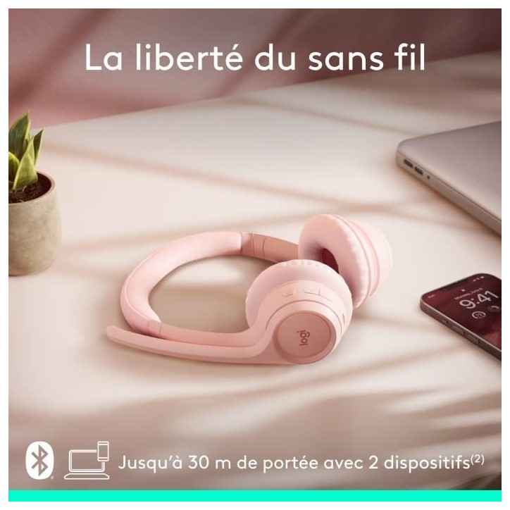Casque - Sans fil - Logitech - Zone 300 - Bluetooth - Anti-parasite - Rose Casque - Sans fil - Logitech - Zone 300 - Bluetooth - Anti-parasite - Rose