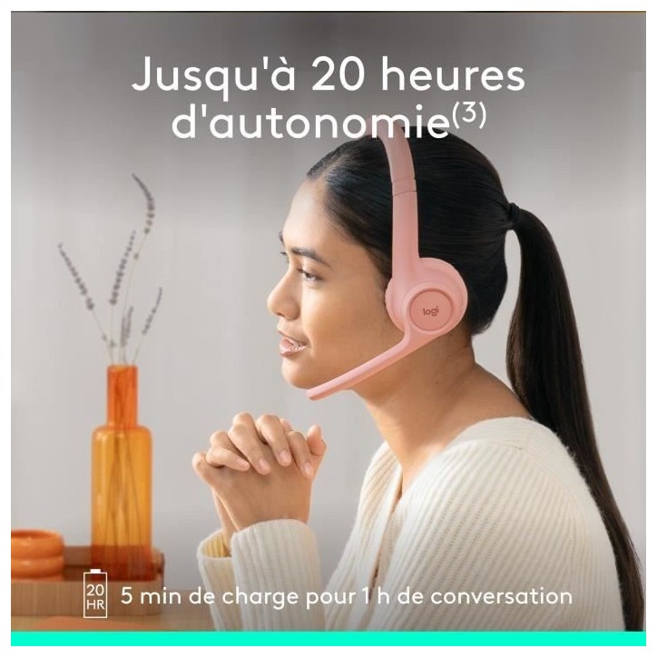 Casque - Sans fil - Logitech - Zone 300 - Bluetooth - Anti-parasite - Rose Casque - Sans fil - Logitech - Zone 300 - Bluetooth - Anti-parasite - Rose