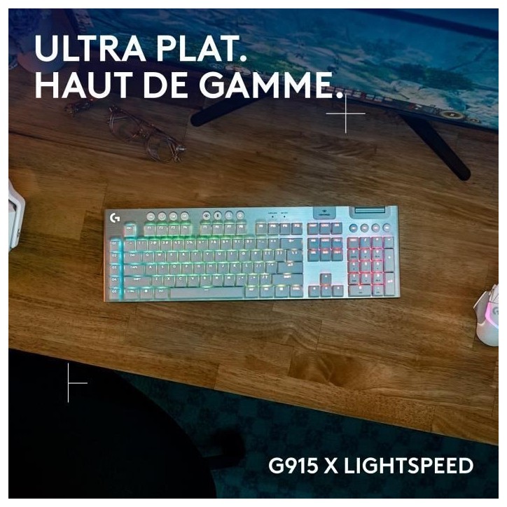 Clavier gamer - Sans fil - Logitech G - G915 X - AZERTY - Mécanique - Blanc Clavier gamer - Sans fil - Logitech G - G915 X - AZERTY - Mécanique - Blanc