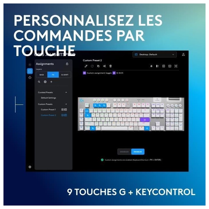 Clavier gamer - Sans fil - Logitech G - G915 X - AZERTY - Mécanique - Blanc Clavier gamer - Sans fil - Logitech G - G915 X - AZERTY - Mécanique - Blanc