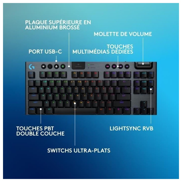 Clavier gamer - Sans fil - Logitech G - G915 TKL X - AZERTY - Switch clicky - Noir Clavier gamer - Sans fil - Logitech G - G915 TKL X - AZERTY - Switch clicky - Noir